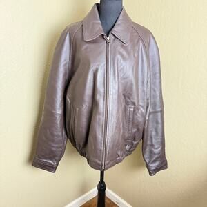 Colebrook Men's XL Brown 100% Leather Full Zip Bomber Jacket Quilted Lined